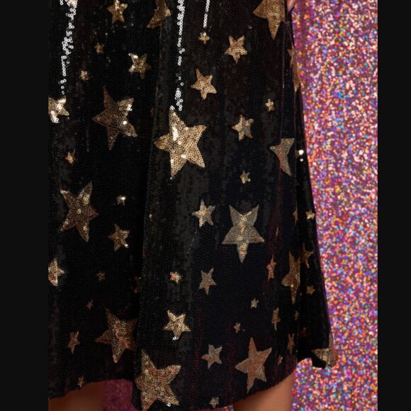 Sister Jane Super Star Black & Gold Sequin Midi Dress M - Picture 6 of 11